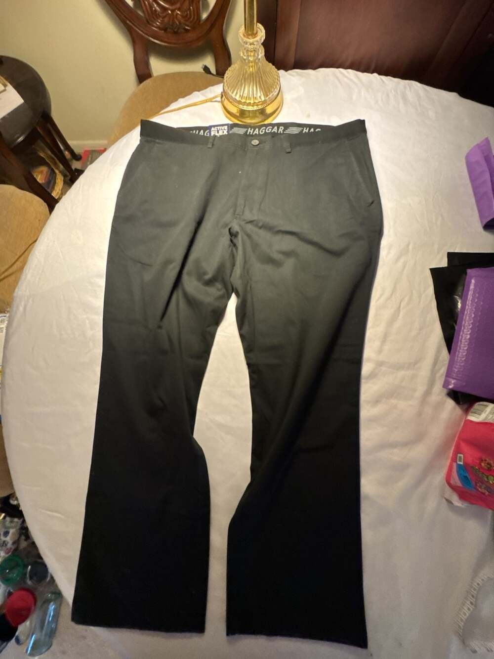 Haggar Action Khaki Men's Dress Pants with Active Flex Waistband, Black, 42 x 29